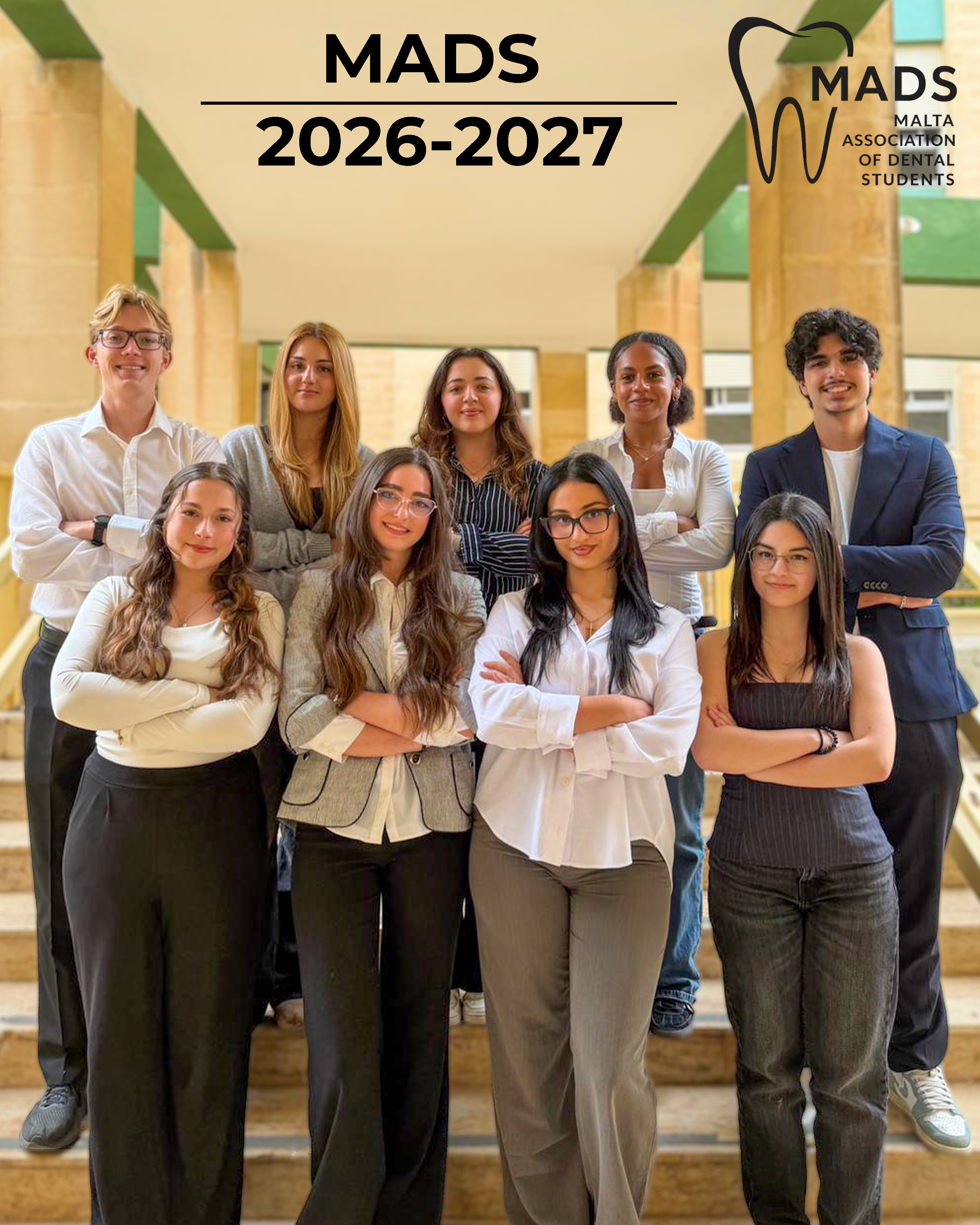 The MADS 2026–2027 committee together on the University steps
